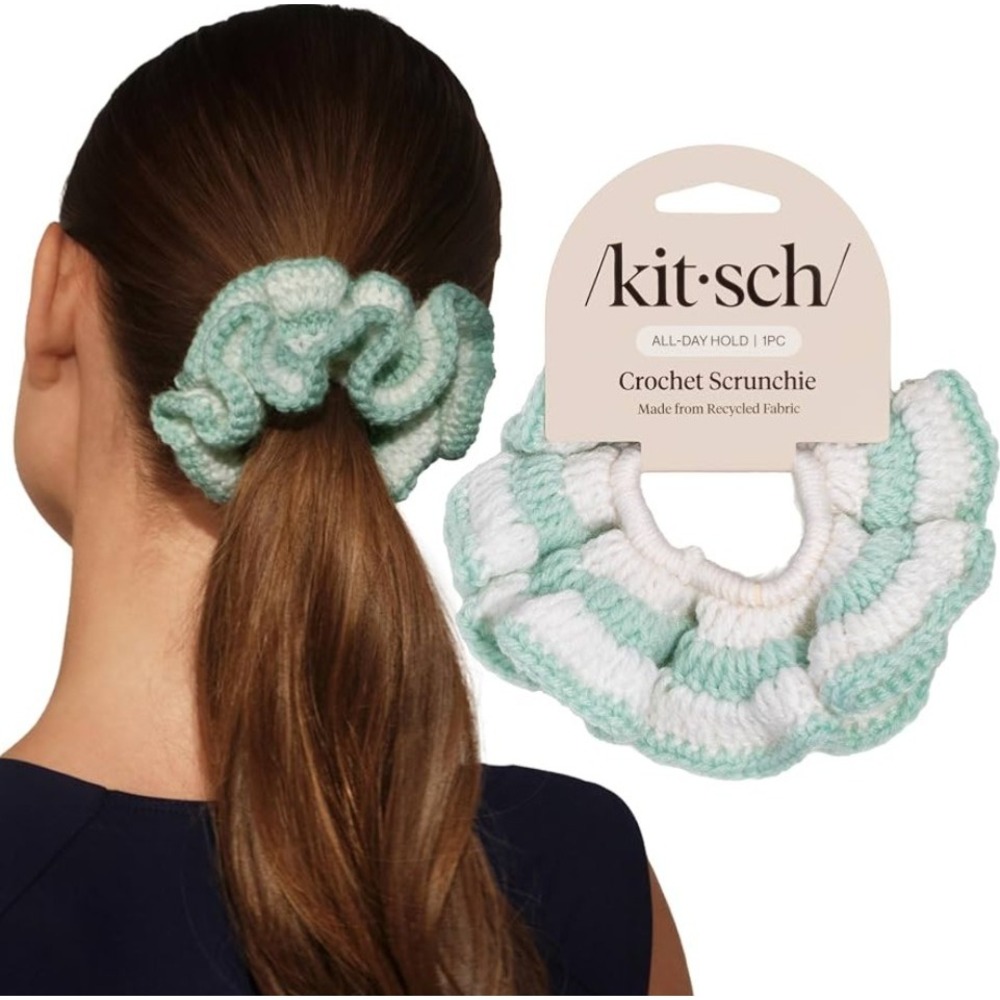 Kitsch Crochet Scrunchie Eco-Friendly Recycled Fabric Blue/White Cloud Pattern